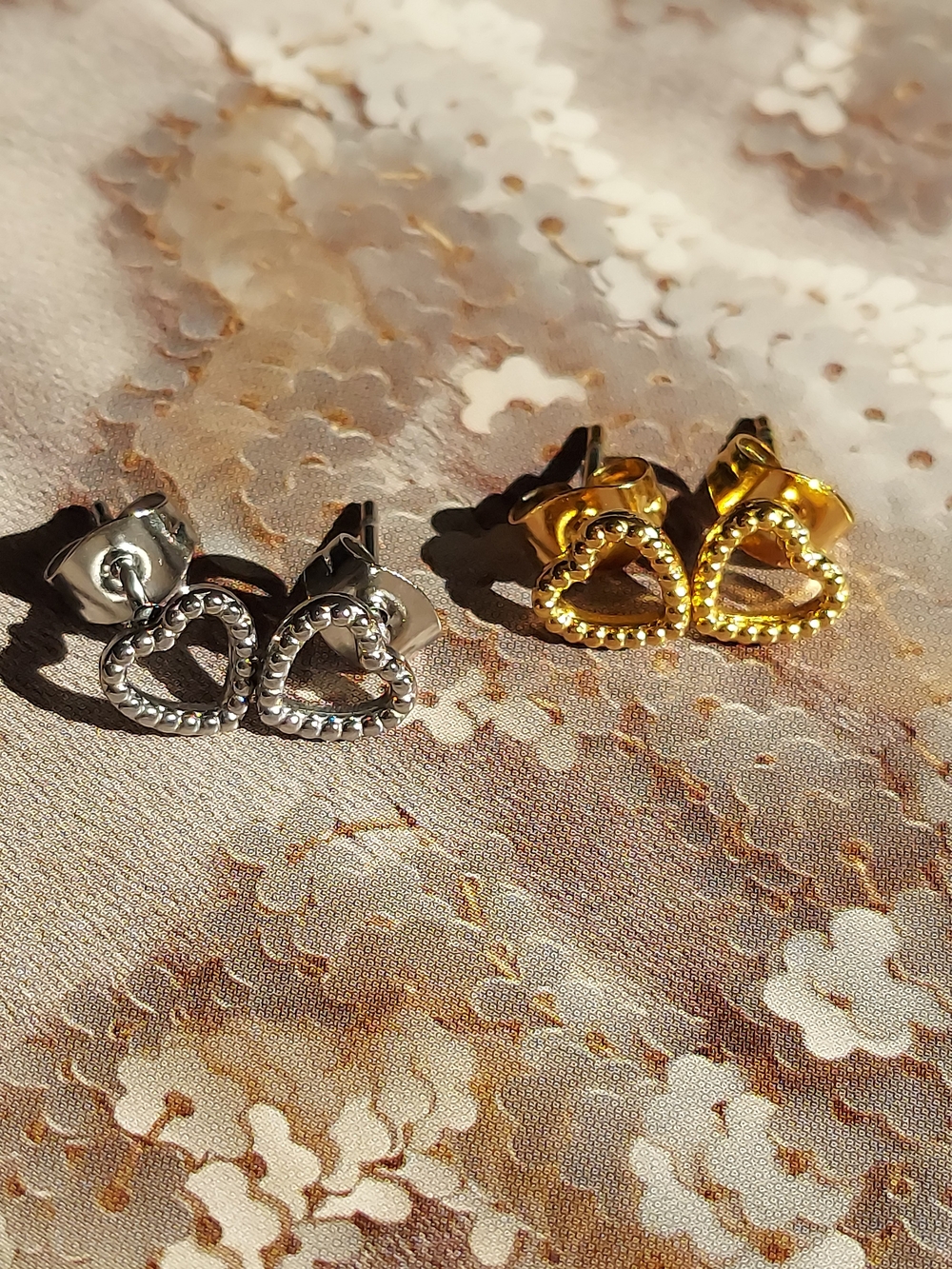 Stainless Steel Heart Stud Earrings - Silver and Gold